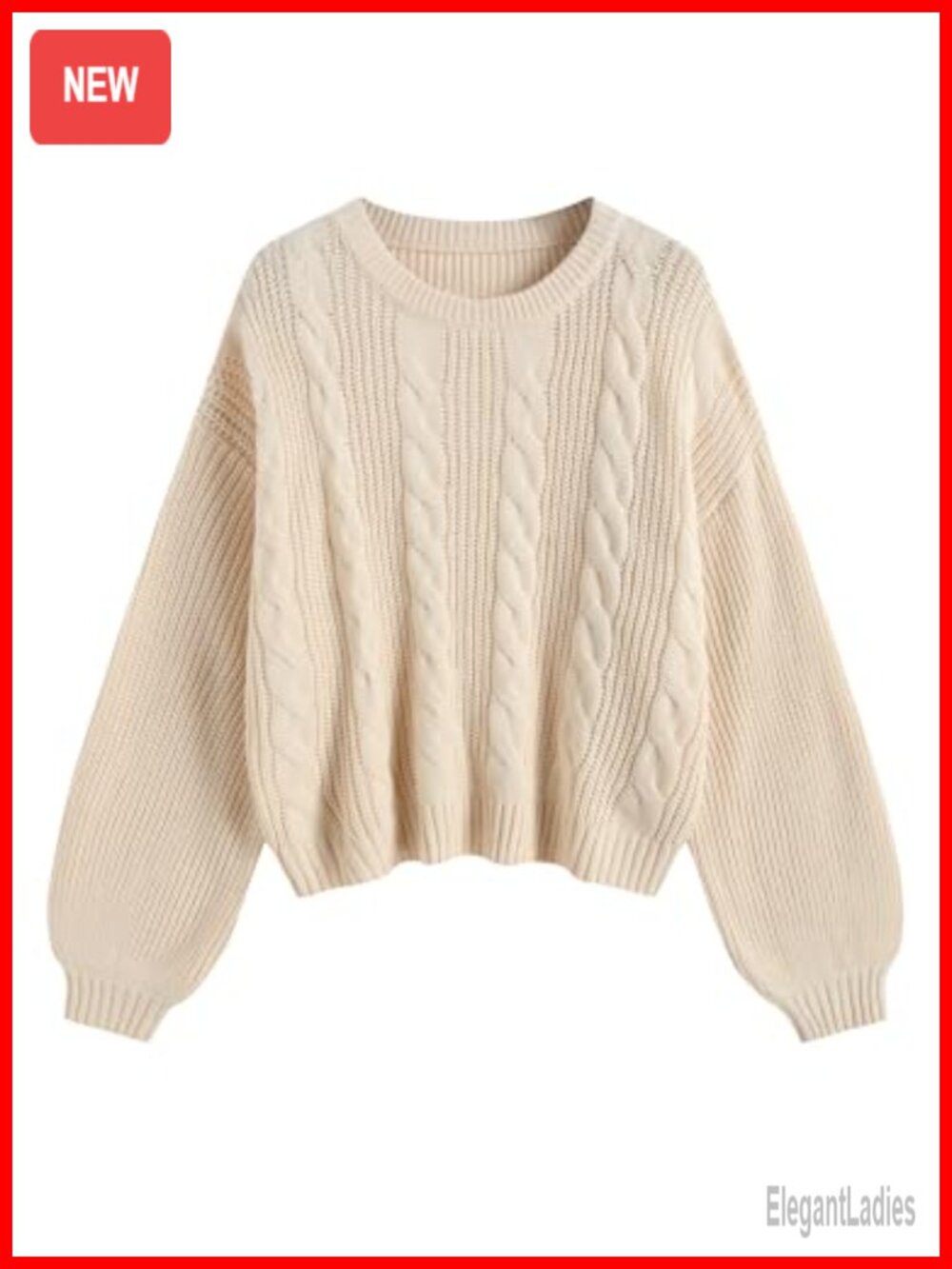 Cable Knit Sweater Oversized Lantern Sleeve Pullover Top